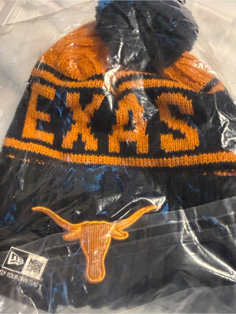 New Era Black and Orange Texas Longhorns Pom Pom Beanie